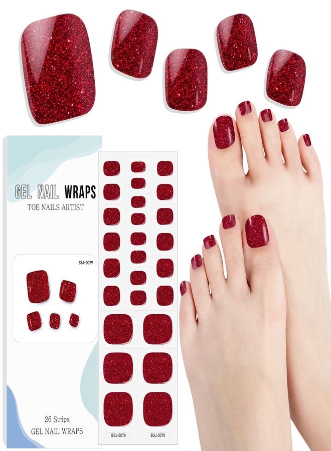 EBANKU Gel Toe Nail Stickers - Cured Strips for Toes, Long-Lasting Polish Wraps, Art Stickers - UV/LED Lamp Required (Shiny Red) - Image 1